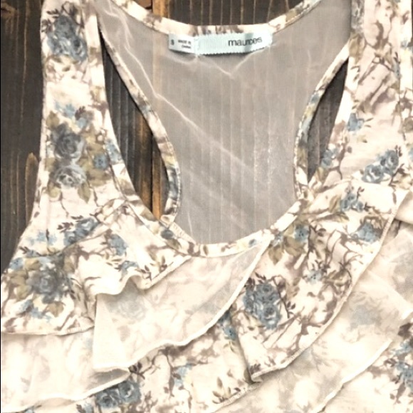 Maurice's SZ S Pretty Blue Floral Racerback Top-small area w/mesh insert on back - Picture 3 of 8